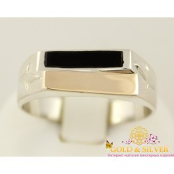 Серебряное кольцо 875 проба. Мужское Кольцо с вставкой золота 375 проба. 504з